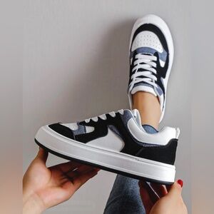 Women Colorblock Lace-up Front Skate Shoes, Sporty Outdoor Sneakers